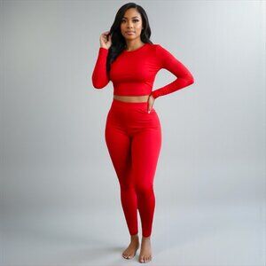 2 Piece Top and Long Pant Red Set